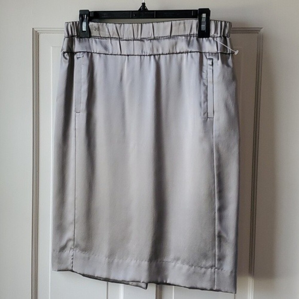 J. CREW SILK GRAY SILVER PEWTER ELASTIC WAIST SIZE 2 POCKETS COCKTAIL MERMAID